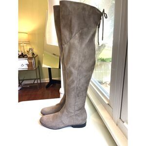 Marc Fisher Suede Boots Sz 8.5 Low Heel Rubber Soles Over the Knee Gray